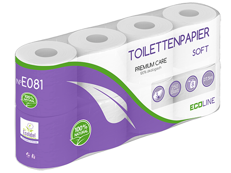 Toilettenpapier 3 lagig 100% recycling 250 Blatt 8er - PALETTE