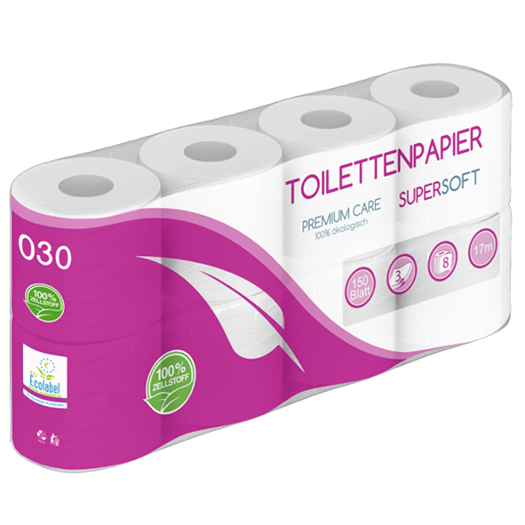 Toilettenpapier 3 lagig 100% Zellstoff 150 Blatt MUSTER