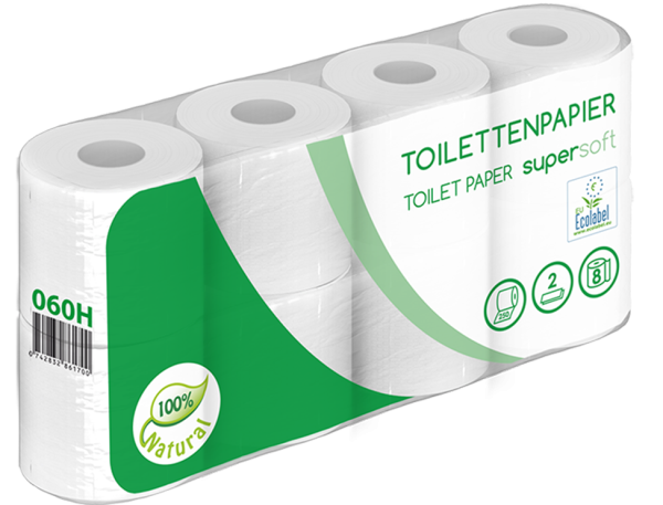 Toilettenpapier 2 lagig weiß recycl. 250 Blatt ECOLABEL 8er Palette