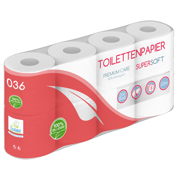 Toilettenpapier 3 lagig 100% Zellst. 200 Blatt 8er - 2112 Rollen / PALETTE